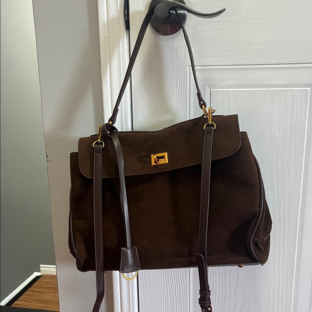 Elegant Brown Suede Handbag